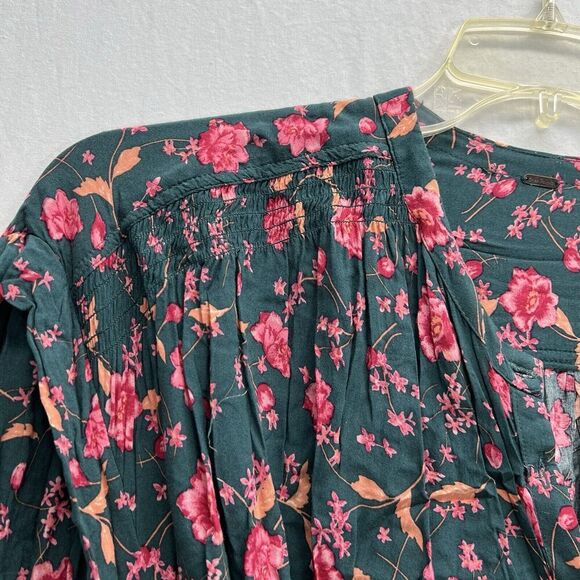 Free People Flower Fields Mini Dress Emerald Green Floral Long Sleeve Size S - Picture 4 of 16